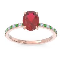 Ruby Ring In 18K Rose Gold With Emerald And Aquamarine Presya Oval Classic Ring