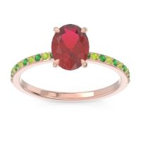 Lab Ruby Ring In 14K Rose Gold With Emerald And Peridot Presya Oval Classic Ring