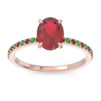 Ruby Ring In 14K Rose Gold With Garnet And Emerald Presya Oval Classic Ring