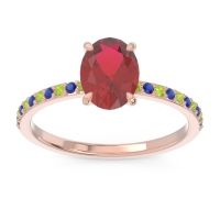 Lab Ruby Ring In 18K Rose Gold With Peridot And Blue Sapphire Presya Oval Classic Ring