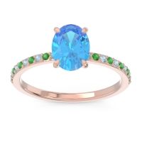Swiss Blue Topaz Ring In 18K Rose Gold With Aquamarine And Emerald Presya Oval Classic Ring
