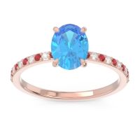 Swiss Blue Topaz Engagement Ring In 18K Rose Gold With Ruby And Diamond - Presya Oval Classic Ring