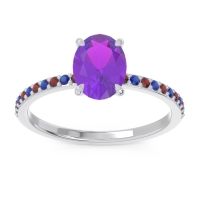 Amethyst Ring In Platinum With Garnet And Blue Sapphire Presya Oval Classic Ring
