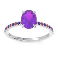 Amethyst Ring In Platinum With Ruby And Blue Sapphire Presya Oval Classic Ring