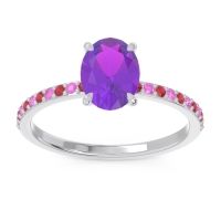 Amethyst Ring In Palladium With Ruby And Pink Tourmaline Presya Oval Classic Ring