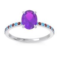 Amethyst Ring In Platinum With Swiss Blue Topaz And Garnet Presya Oval Classic Ring