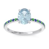 Aquamarine Ring In Platinum With Blue Sapphire And Emerald Presya Oval Classic Ring