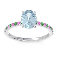 Aquamarine Ring In Platinum With Emerald And Pink Tourmaline Presya Oval Classic Ring