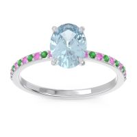 Aquamarine Ring In Platinum With Pink Tourmaline And Emerald Presya Oval Classic Ring
