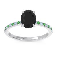 Black Onyx Ring In Palladium With Aquamarine And Emerald Presya Oval Classic Ring