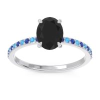 Black Onyx Ring In Palladium With Blue Sapphire And Swiss Blue Topaz Presya Oval Classic Ring