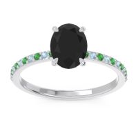 Black Onyx Ring In Palladium With Emerald And Aquamarine Presya Oval Classic Ring