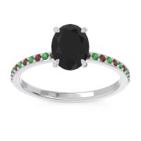 Black Onyx Ring In Palladium With Garnet And Emerald Presya Oval Classic Ring