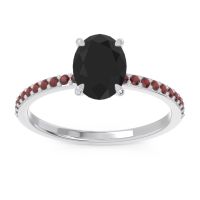 Black Onyx Ring In Palladium With Garnet Presya Oval Classic Ring