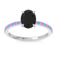 Black Onyx Ring In Palladium With Pink Tourmaline And Swiss Blue Topaz Presya Oval Classic Ring