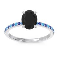 Black Onyx Ring In Palladium With Swiss Blue Topaz And Blue Sapphire Presya Oval Classic Ring