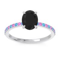 Black Onyx Ring In Palladium With Swiss Blue Topaz And Pink Tourmaline Presya Oval Classic Ring