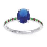 Lab Blue Sapphire Ring In Palladium With Garnet And Emerald Presya Oval Classic Ring