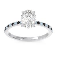 Diamond Ring In 18k White Gold With Aquamarine And Black Onyx Presya Oval Classic Ring