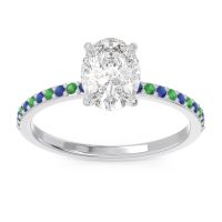 Diamond Ring In Palladium With Blue Sapphire And Emerald Presya Oval Classic Ring