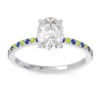 Diamond Ring In Palladium With Blue Sapphire And Peridot Presya Oval Classic Ring