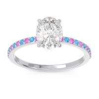 Diamond Ring In Platinum With Pink Tourmaline And Swiss Blue Topaz Presya Oval Classic Ring