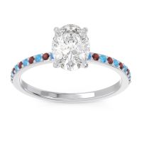 Diamond Ring In Palladium With Swiss Blue Topaz And Garnet Presya Oval Classic Ring