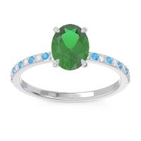 Lab Emerald Ring In Platinum With Lab Diamond And Swiss Blue Topaz Presya Oval Classic Ring