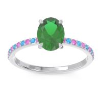 Lab Emerald Ring In Palladium With Pink Tourmaline And Swiss Blue Topaz Presya Oval Classic Ring