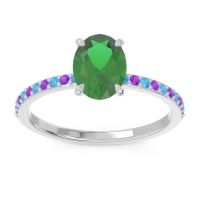 Lab Emerald Ring In 14k White Gold With Swiss Blue Topaz And Amethyst Presya Oval Classic Ring