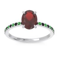 Garnet Ring In Palladium With Black Onyx And Emerald Presya Oval Classic Ring