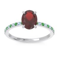 Garnet Ring In Palladium With Emerald And Aquamarine Presya Oval Classic Ring