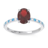 Garnet Ring In Palladium With Swiss Blue Topaz And Lab Diamond Presya Oval Classic Ring