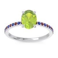 Peridot Ring In Palladium With Garnet And Blue Sapphire Presya Oval Classic Ring