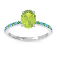Peridot Ring In Platinum With Swiss Blue Topaz And Emerald Presya Oval Classic Ring