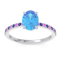 Swiss Blue Topaz Ring In Palladium With Pink Tourmaline And Blue Sapphire Presya Oval Classic Ring