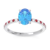 Swiss Blue Topaz Engagement Ring In Palladium With Ruby And Diamond - Presya Oval Classic Ring
