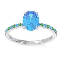 Swiss Blue Topaz Ring In Palladium With Emerald Presya Oval Classic Ring