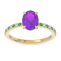Amethyst Ring In 18k Yellow Gold With Aquamarine And Emerald Presya Oval Classic Ring