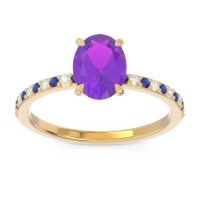 Amethyst Ring In 18k Yellow Gold With Blue Sapphire And Lab Diamond Presya Oval Classic Ring