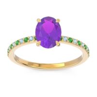 Amethyst Ring In 18k Yellow Gold With Emerald And Aquamarine Presya Oval Classic Ring