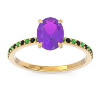 Amethyst Ring In 18k Yellow Gold With Emerald And Black Onyx Presya Oval Classic Ring