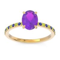 Amethyst Ring In 18k Yellow Gold With Peridot And Blue Sapphire Presya Oval Classic Ring