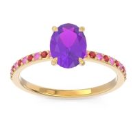 Amethyst Ring In 18k Yellow Gold With Pink Tourmaline And Ruby Presya Oval Classic Ring