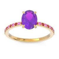 Amethyst Ring In 18k Yellow Gold With Ruby And Pink Tourmaline Presya Oval Classic Ring