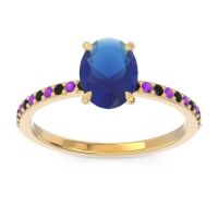Lab Blue Sapphire Ring In 14k Yellow Gold With Black Onyx And Amethyst Presya Oval Classic Ring