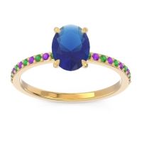 Lab Blue Sapphire Ring In 18k Yellow Gold With Emerald And Amethyst Presya Oval Classic Ring