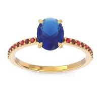Lab Blue Sapphire Ring In 14k Yellow Gold With Garnet And Ruby Presya Oval Classic Ring