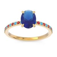 Lab Blue Sapphire Ring In 14k Yellow Gold With Swiss Blue Topaz And Ruby Presya Oval Classic Ring