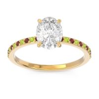 Diamond Ring In 14k Yellow Gold With Garnet And Peridot Presya Oval Classic Ring
